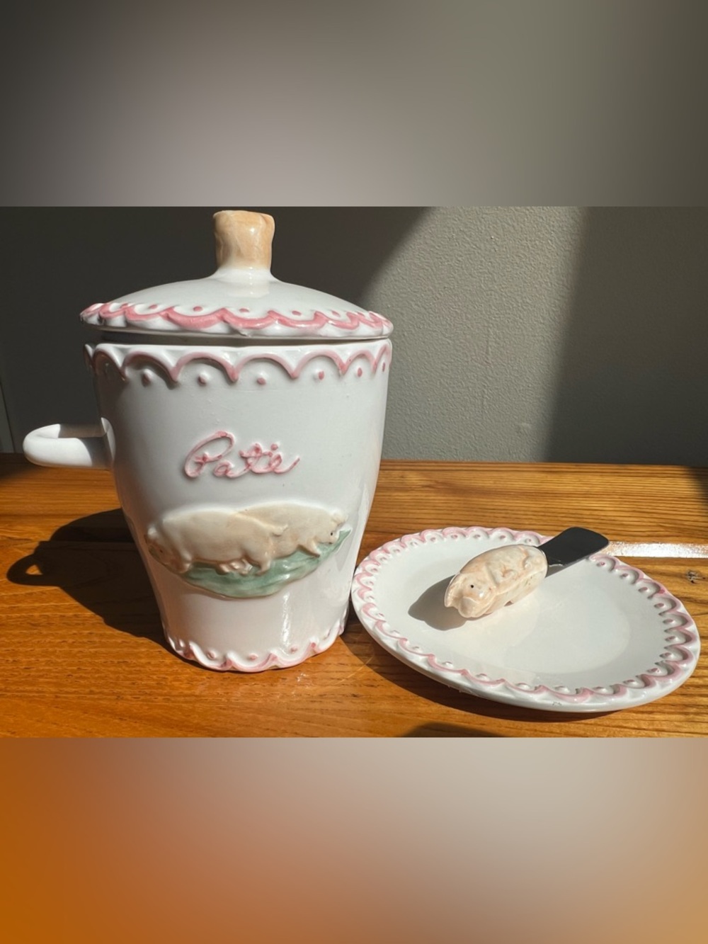 Rare Vintage Sigma the Tastesetter Pig Pate Jam/Jelly/Butter Dish with Knife/Lid - Picture 4 of 8